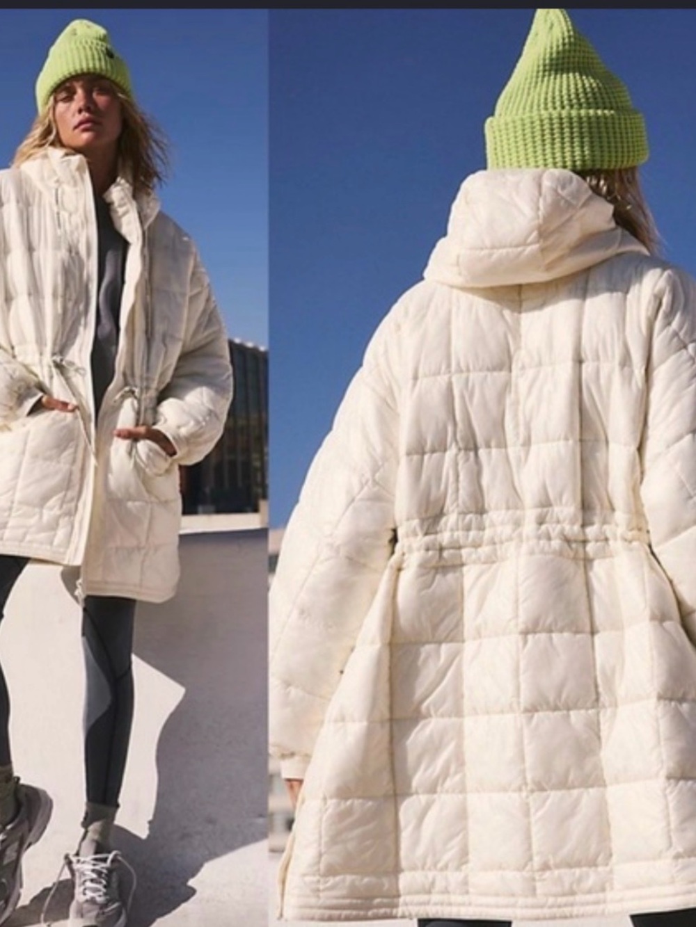 Free People Cream Quilted Oversized Puffer Coat